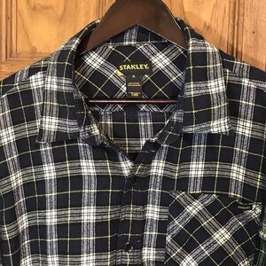 Stanley Men's XL Black & White Plaid Shirt Heavy Cotton Flannel LS Button Up Top